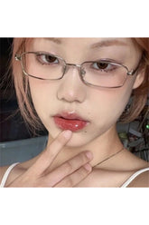 Y2K Harajuku Small Square Frame Glasses Women Retro Metal Eyeglasses Clear Reading Spectacle Blue Light Blocking Eyewear Shoptery