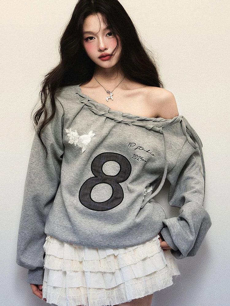 Offbeat Bow Edgy Sweatshirt Gray Shoptery