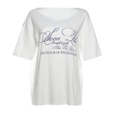 Enchanted Script Studded Aesthetic T-shirt Short sleeve White Shoptery