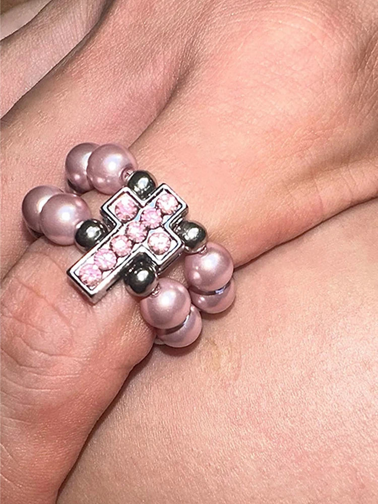 Rosy Devotion Beaded Ring Shoptery