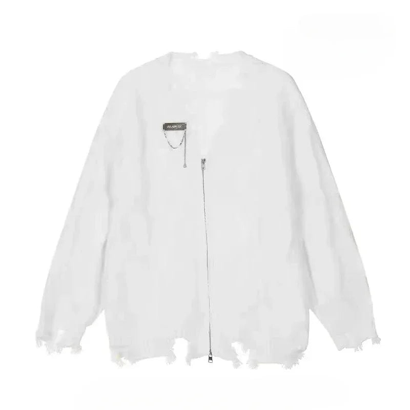 Shadow Shred Edgy Zip-Up Sweater white cardigan CHINA Shoptery