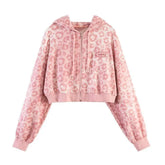 Bubble Blush Leopard Zip Hoodie Pink Shoptery