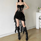 Alt Goth Lace High-Low Corset Dress black Shoptery