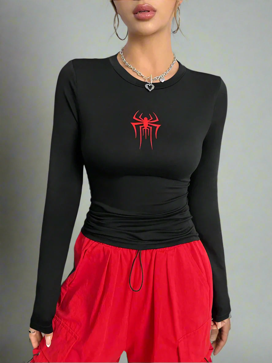 Webbed Energy Alt Long Sleeve Top black Shoptery