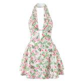 Retro Blossom Valley Halter Dress as picture Shoptery