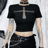 Hexed Mesh Panel Alt Goth Top Shoptery