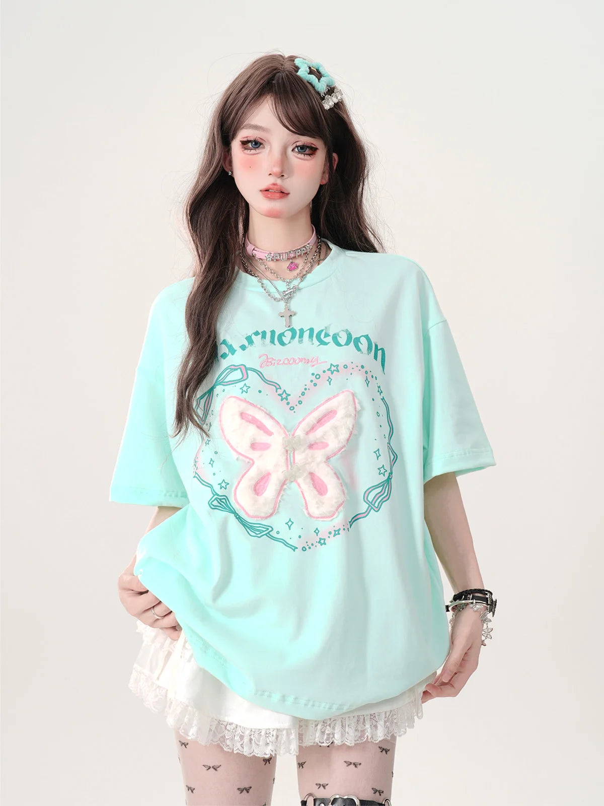 Mint Angel Butterfly Edgy T-Shirt SKY BLUE Shoptery