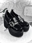 Jirai Kei Patent Platform Loafers with Rhinestone Heart Buckle black Shoptery