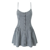 Retro Gingham Lace Button Dress black Shoptery