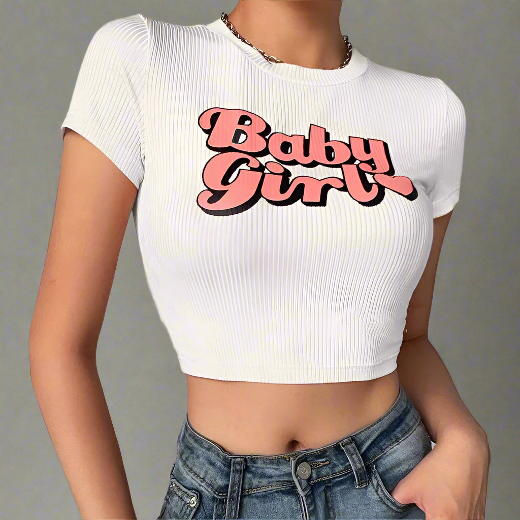 Baby Girl Y2k Crop Top White Tshirts Shoptery