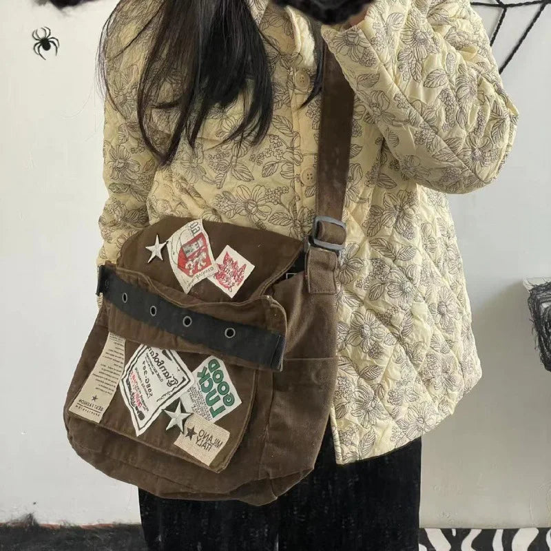 Retro Stampcore Crossbody Bag brown Shoptery