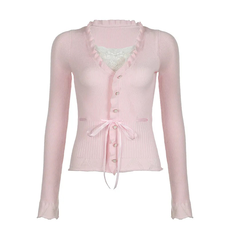 Coquette Sweet Bow Ribbed Cardigan As photo shows Shoptery
