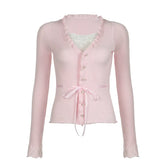 Coquette Sweet Bow Ribbed Cardigan As photo shows Shoptery