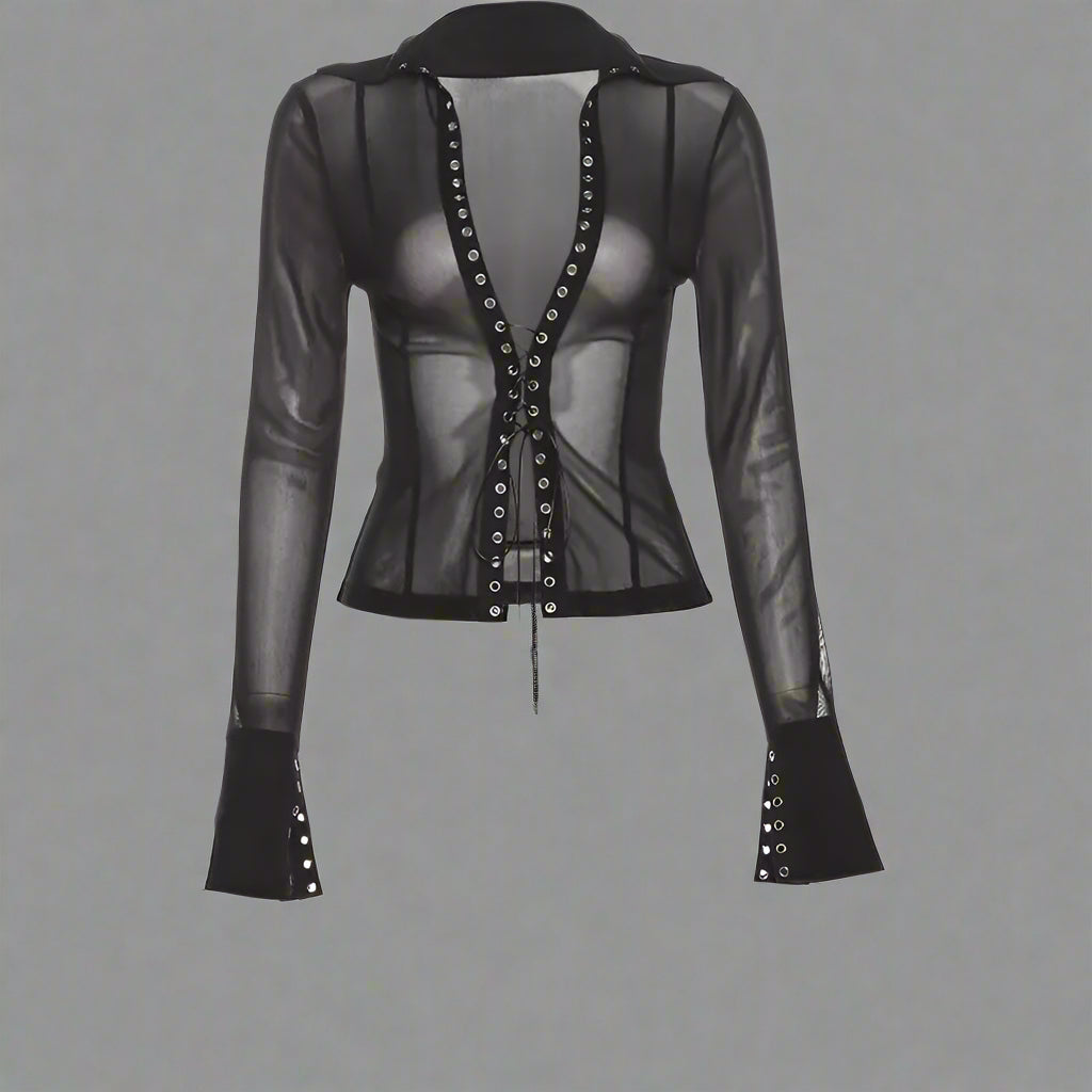 Webbed Vixen Goth Alt Blouse Black Shoptery