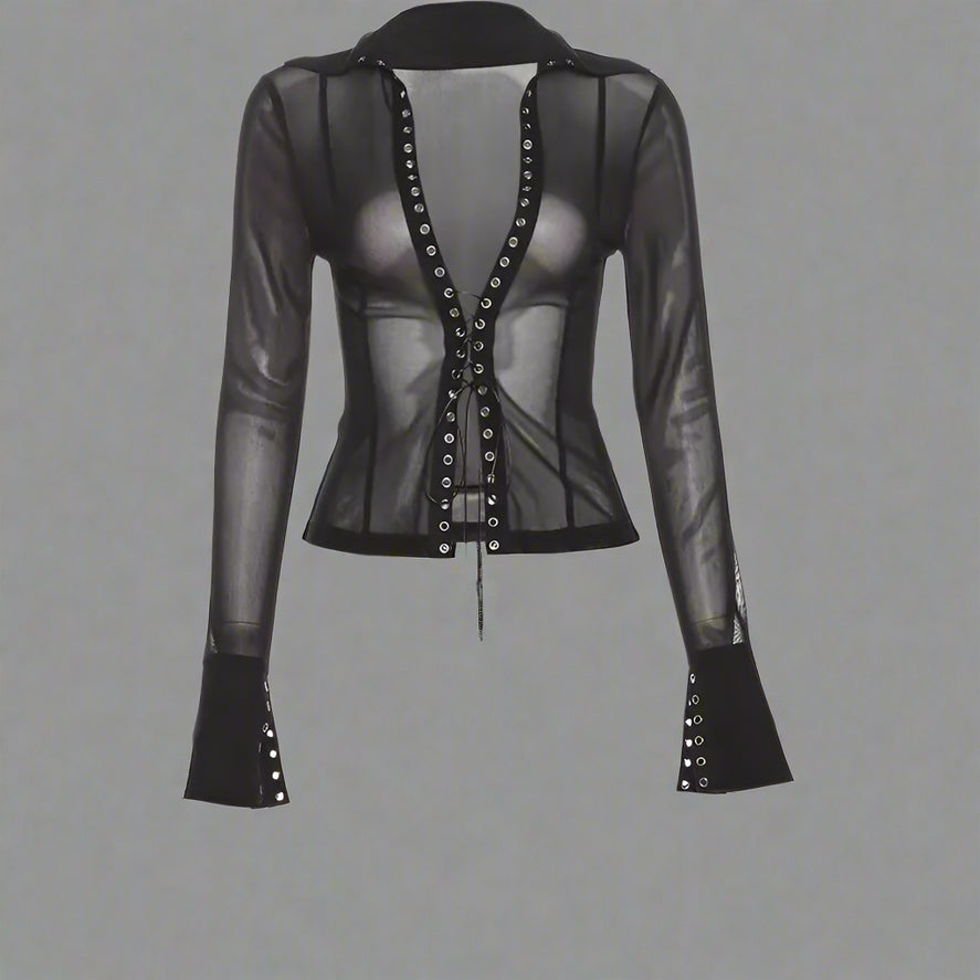 Webbed Vixen Goth Alt Blouse Black Shoptery
