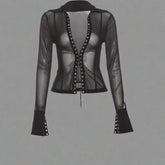 Webbed Vixen Goth Alt Blouse Black Shoptery