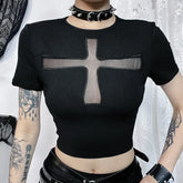 Hexed Mesh Panel Alt Goth Top black Shoptery