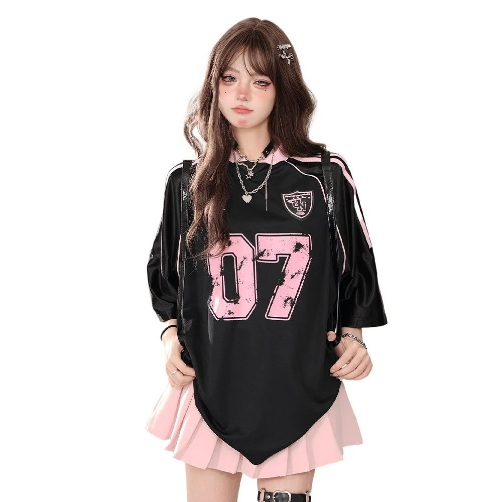 Pink 07 Oversized Jersey Kawaii T-Shirt black Shoptery