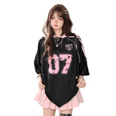 Pink 07 Oversized Jersey Kawaii T-Shirt black Shoptery