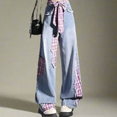 Plaid Patchwork Edgy Ribbon Jeans 2 Shoptery