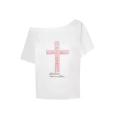 Fallen Faith Off-Shoulder T-Shirt WHITE Shoptery