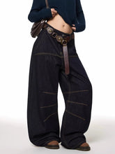 Dark Stitch Detail Balloon Wide Leg Jeans Shoptery