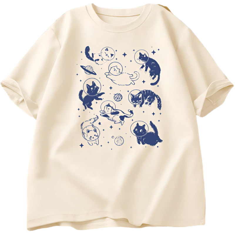 Astronaut Kittens Aesthetic T-Shirt Khaki Shoptery