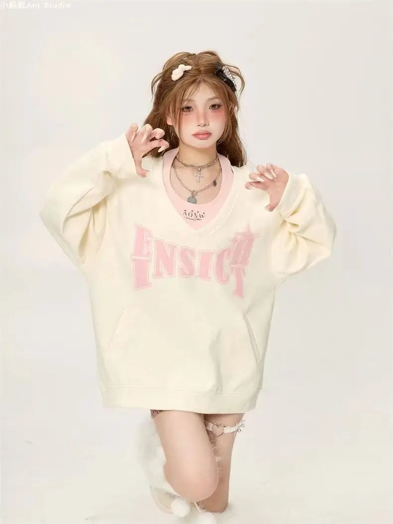 Blush Instinct Cozy Kawaii Sweatshirt Apricot 2pcs Shoptery