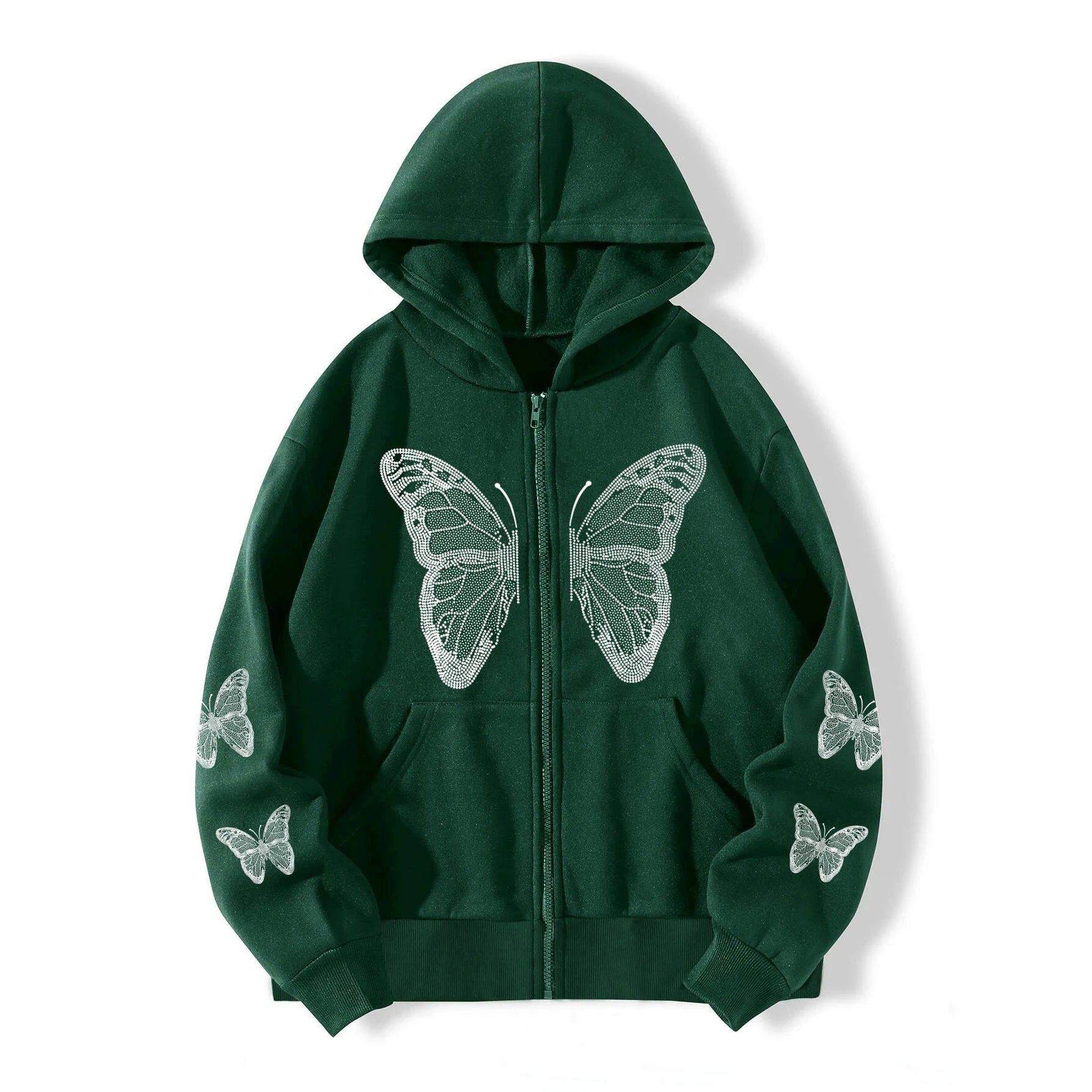 Shadow Flutter Butterfly Edgy Hoodie Dark Green Shoptery