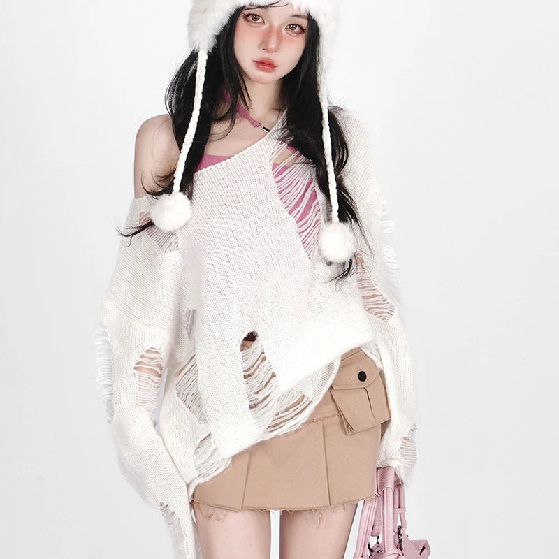 Shattered Threads Y2k Distressed Sweater Shoptery