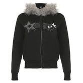 Stardust Glow Fur Hoodie Black Shoptery