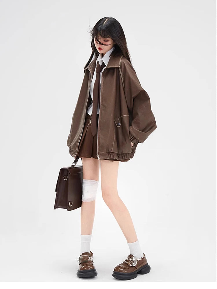 Autumn Scholar Zip Retro Jacket Brown Shoptery