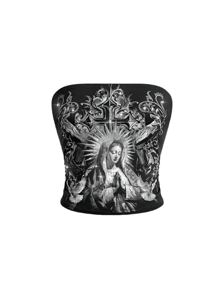 Alt Virgin Mary Cross Tube Top black Shoptery