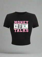 Money Talks Graphic Y2k Crop Top Black Shoptery