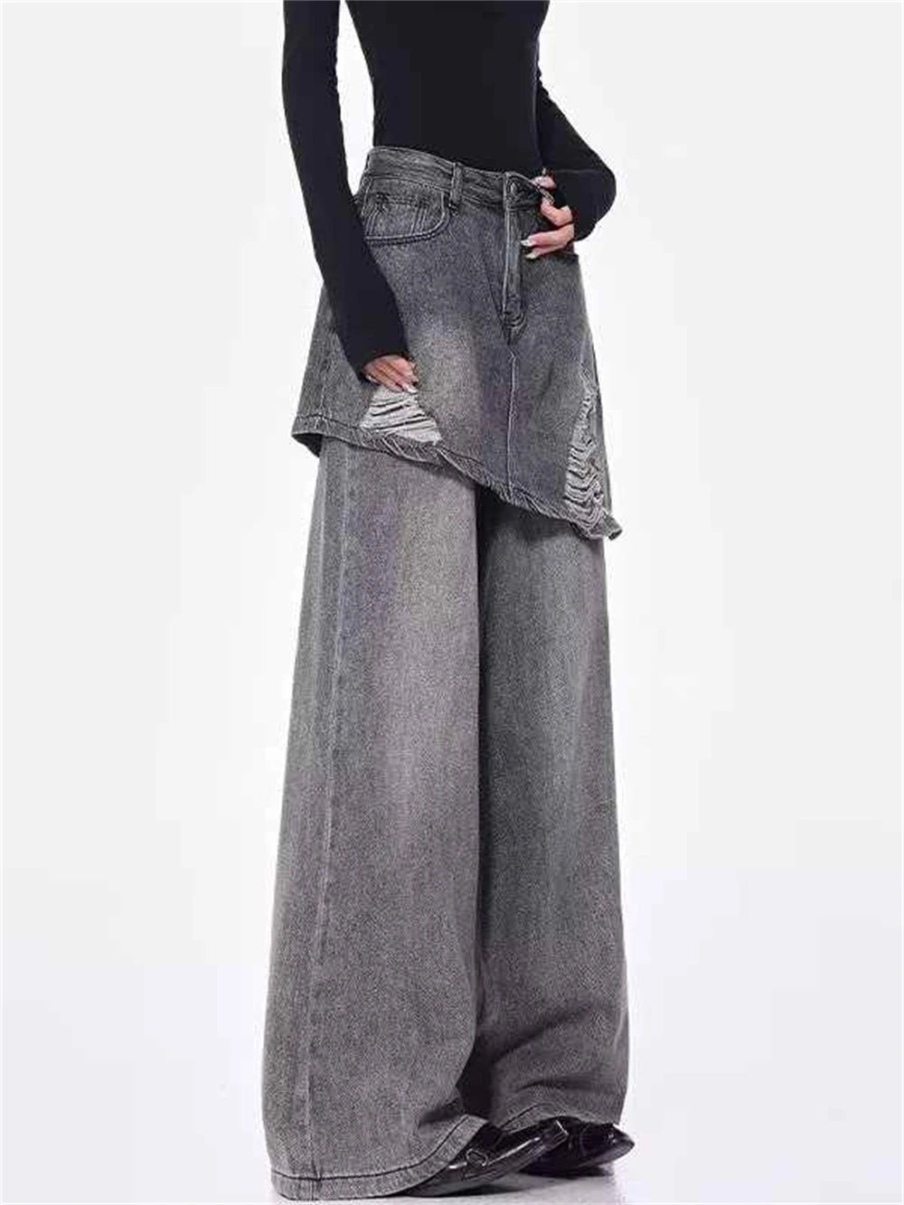 Grunge Skirted Flare Jeans Shoptery