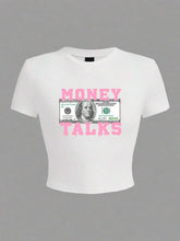Money Talks Graphic Y2k Crop Top White Shoptery