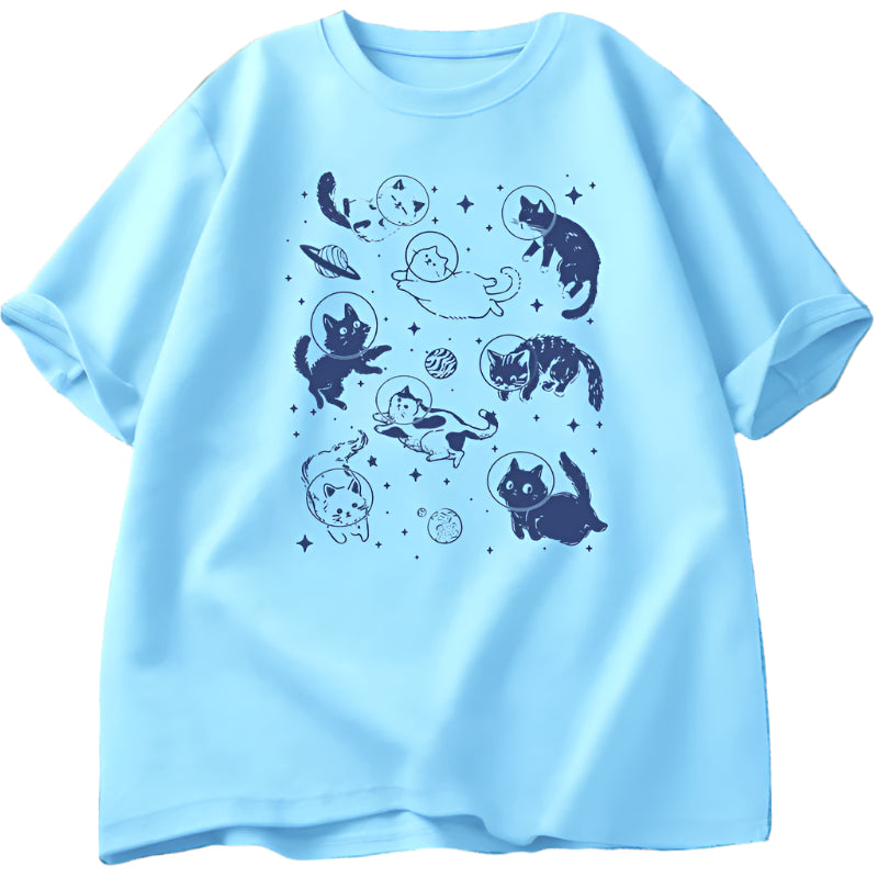 Astronaut Kittens Aesthetic T-Shirt SKY BLUE Shoptery