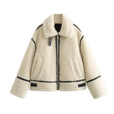 Alpine Trim Shearling Y2k Jacket Beige Shoptery