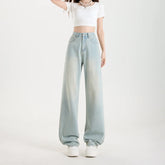 Stardust Fade Aesthetic Wide-Leg Jeans Blue-usual Shoptery