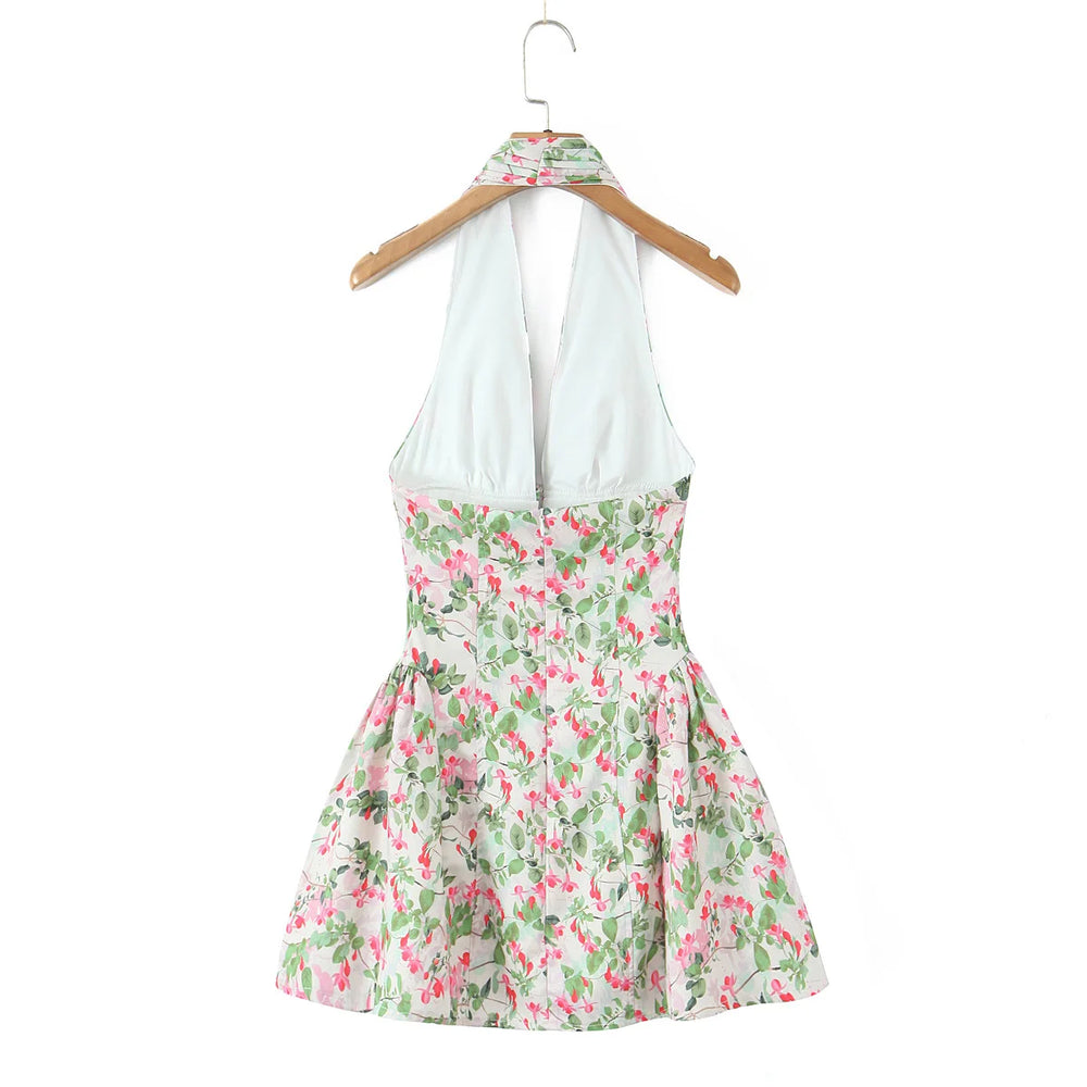 Retro Blossom Valley Halter Dress Shoptery