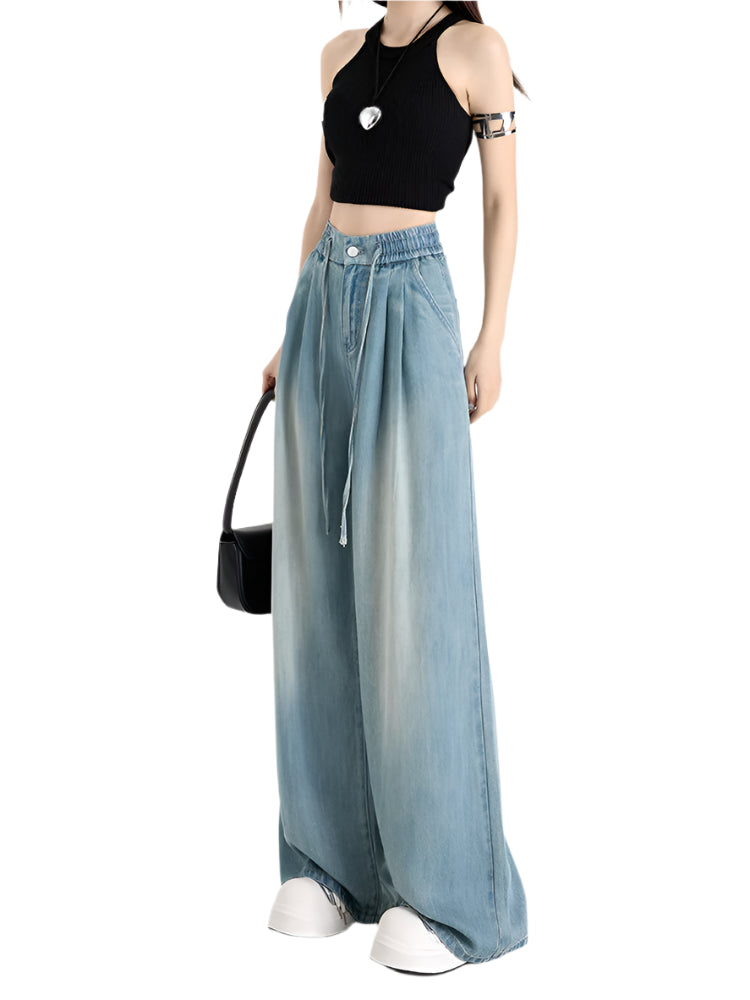 Ocean Drift Pleated Aesthetic Wide Jeans Blue-plus length CHINA Shoptery
