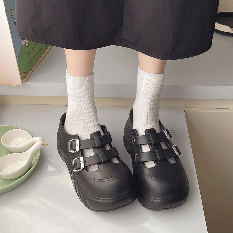 Double Buckle Edgy Slippers Shoptery