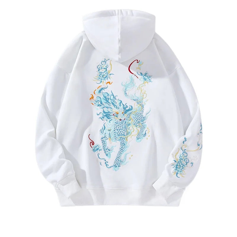 Mythic Beast Embroidered Edgy Hoodie White hat thin Shoptery