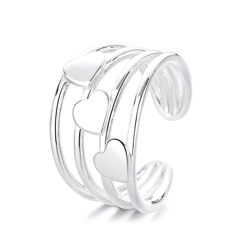 Triple Heartline Coquette Ring Silver Shoptery