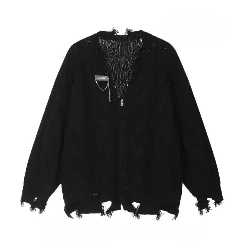 Shadow Shred Edgy Zip-Up Sweater black cardigan CHINA Shoptery