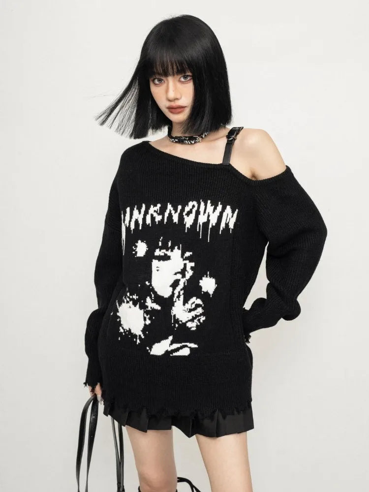 Unknown Entity Knit Alt Sweater black Shoptery
