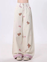 Kawaii Teddy Embroidered Wide Pants APRICOT Shoptery