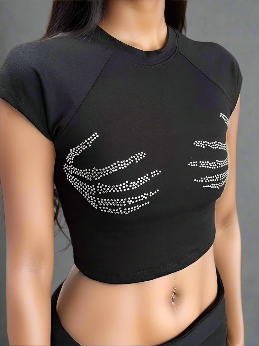 Crystal Skeleton Hand Alt Crop Top Shoptery