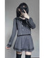 Jirai Kei Black Sailor Double-Breasted Top & Pleated Skirt Set Grey Sets Shoptery