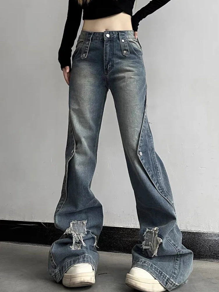 Fall Wide Leg High Waist Jeans Blue Shoptery